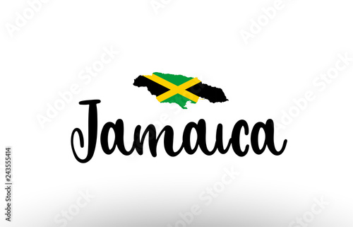 Jamaica country big text with flag inside map concept logo