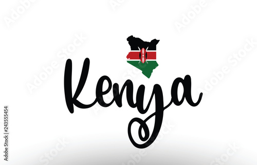 Kenya country big text with flag inside map concept logo