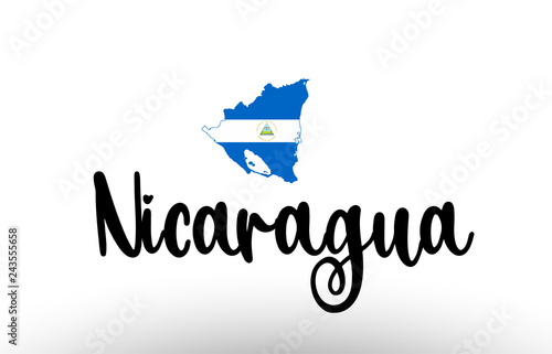 Nicaragua country big text with flag inside map concept logo photo