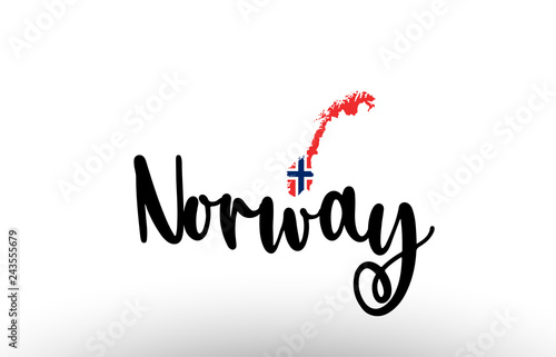 Norway country big text with flag inside map concept logo