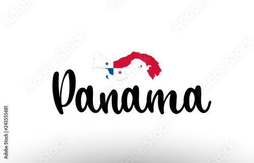 Panama country big text with flag inside map concept logo