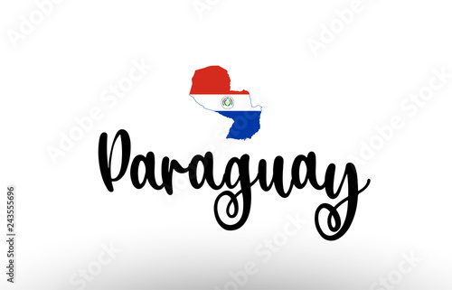 Paraguay country big text with flag inside map concept logo