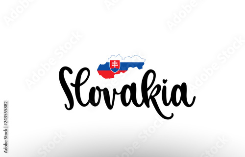 Slovakia country big text with flag inside map concept logo