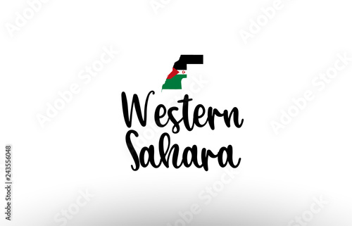 Western Sahara country big text with flag inside map concept logo