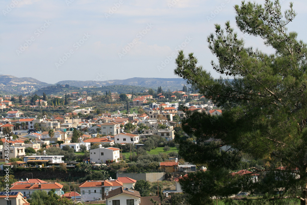 Fototapeta premium Panoramic view of a mediterranean village Pyrgos, Limassol district, Cyprus at the end of December