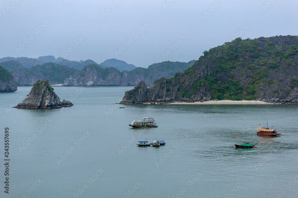 Beautiful panorama of Ha Long Bay (Descending Dragon Bay) popular tourist destination in Asia. Vietnam.