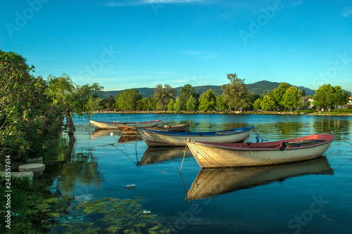 fishing boats on Iznik Lake in Bursa, Turkey