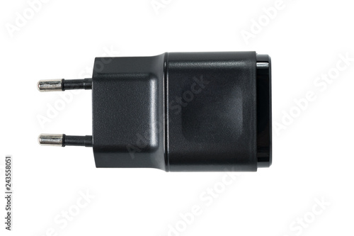 black usb wall charger plug isolated