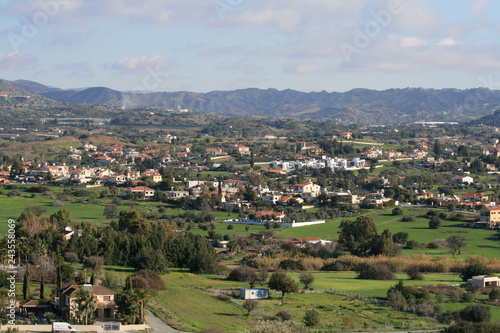 Panoramic view of a mediterranean village Pyrgos, Limassol district, Cyprus in January