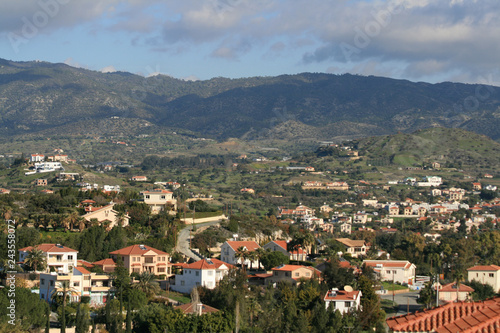 Panoramic view of a mediterranean village Pyrgos, Limassol district, Cyprus in January