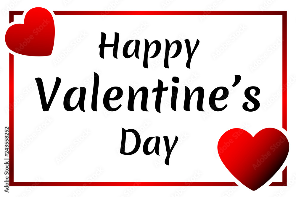 Happy Valentine's Day. Red hearts and frame. Isolated on white background. Template for postcards. Textures.