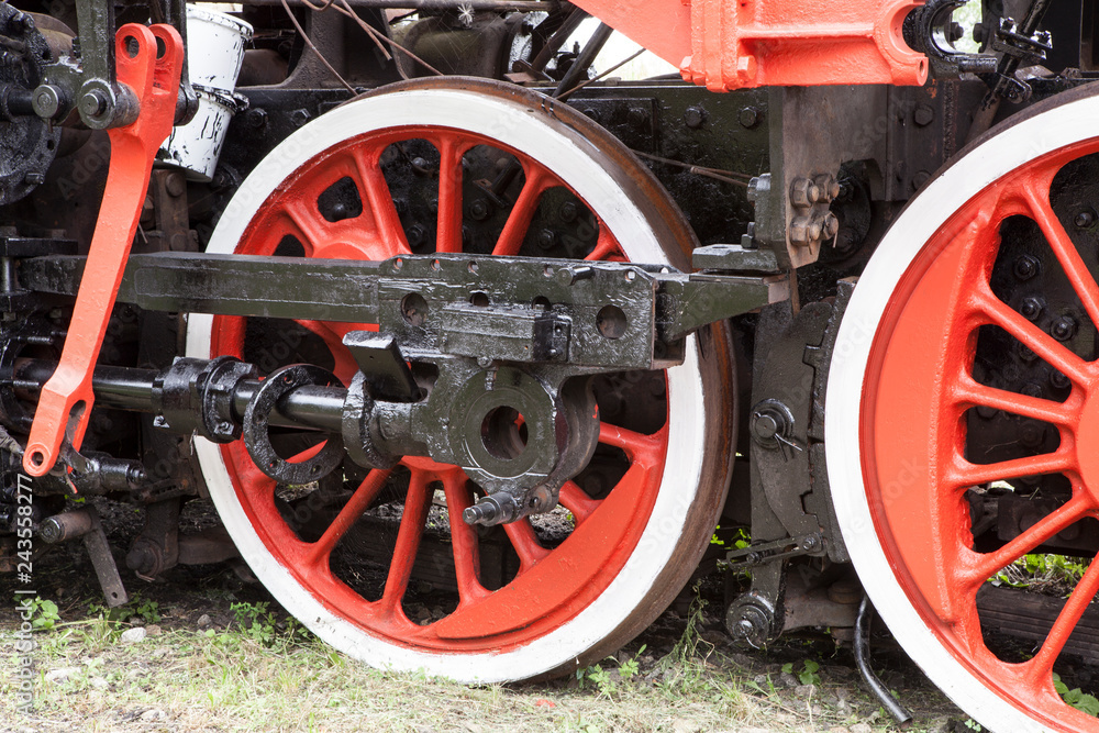 Steel wheels of a steam locomotive