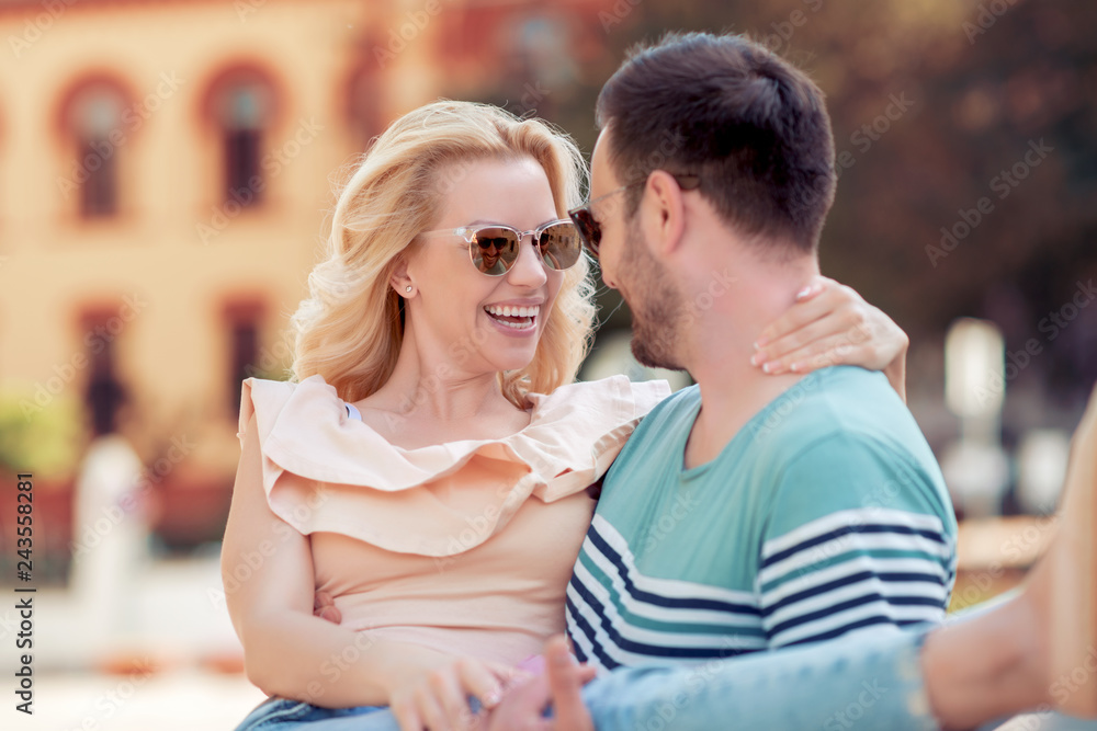 Smiling couple in love outdoors