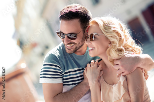 Smiling couple in love outdoors