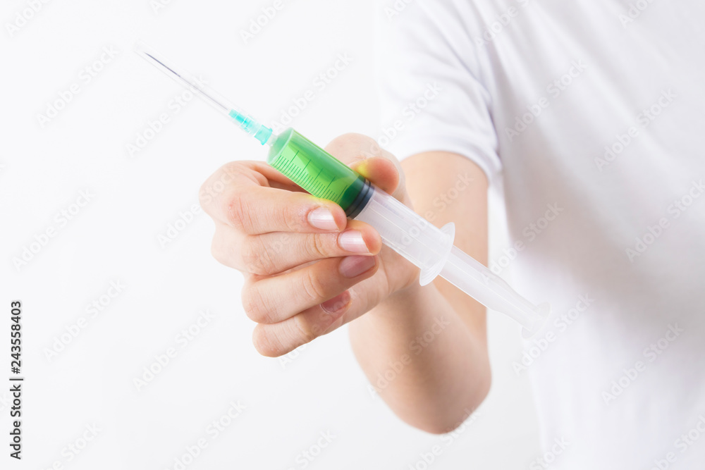 hand with vacine or medical syringe hand with vacine or medical syringe