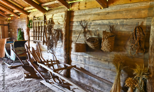 Obraz na plátně Interior of the Russian peasant hut.