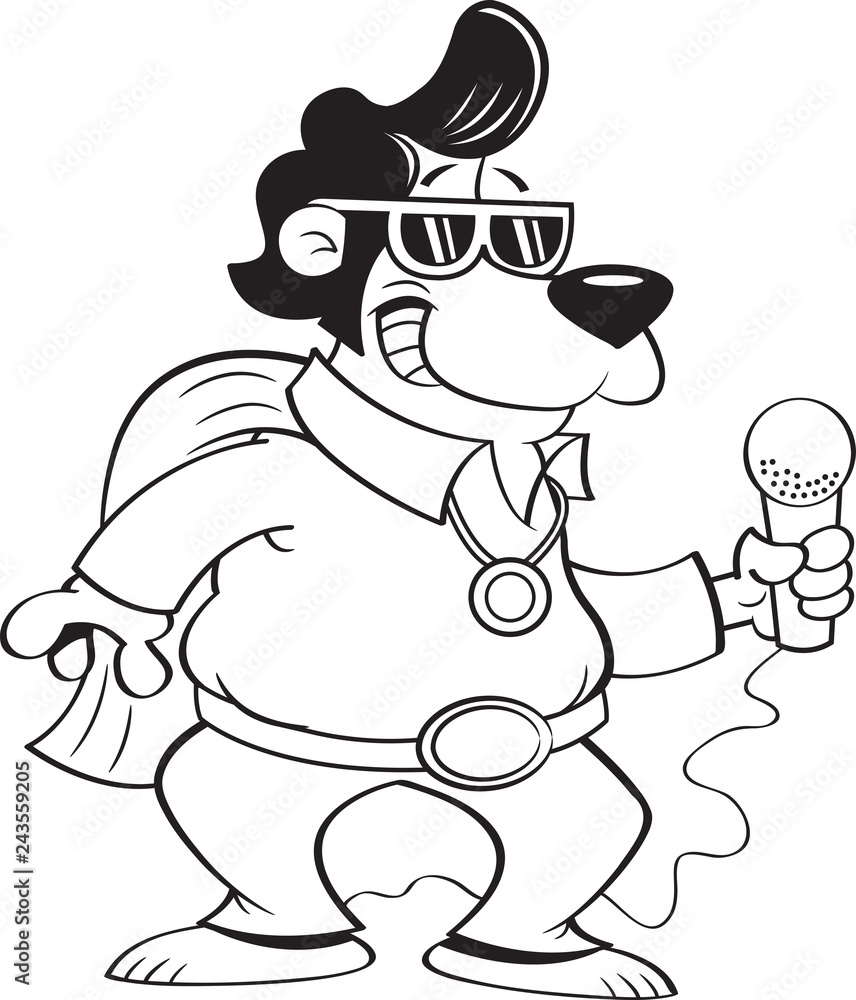 Black and white illustration of a bear dressed as a Rock and Roll singer. Black and white illustration of a bear dressed as a Rock and Roll singer.