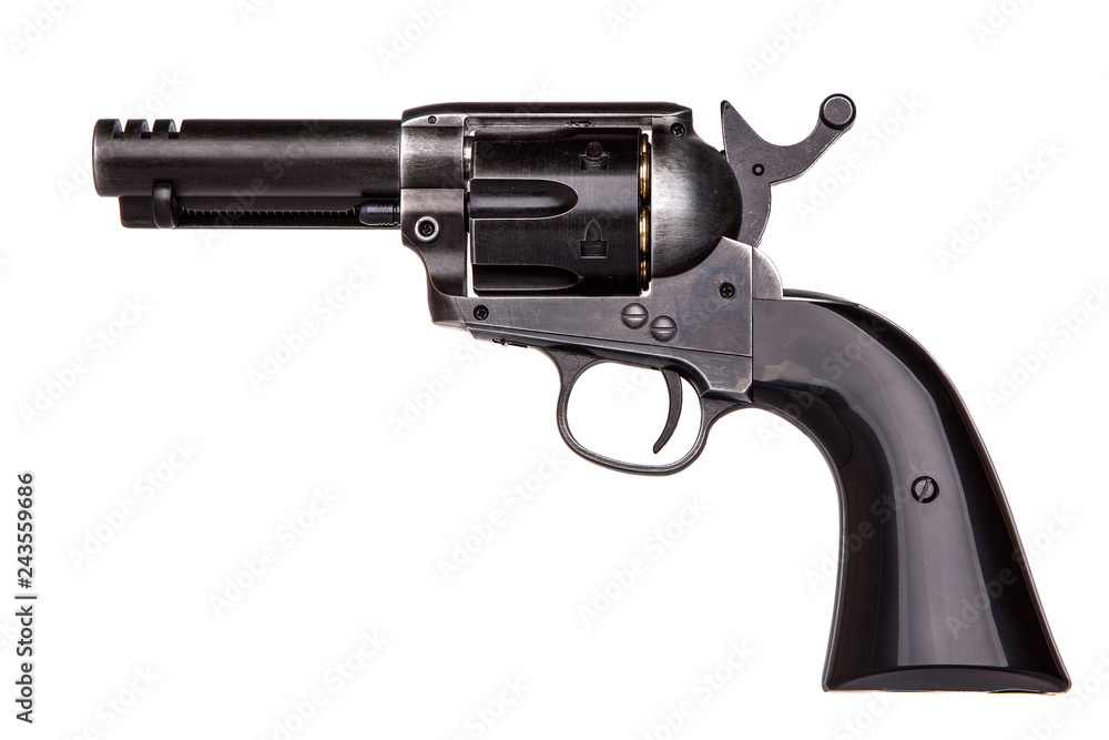 classic pistol revolver isolated on white