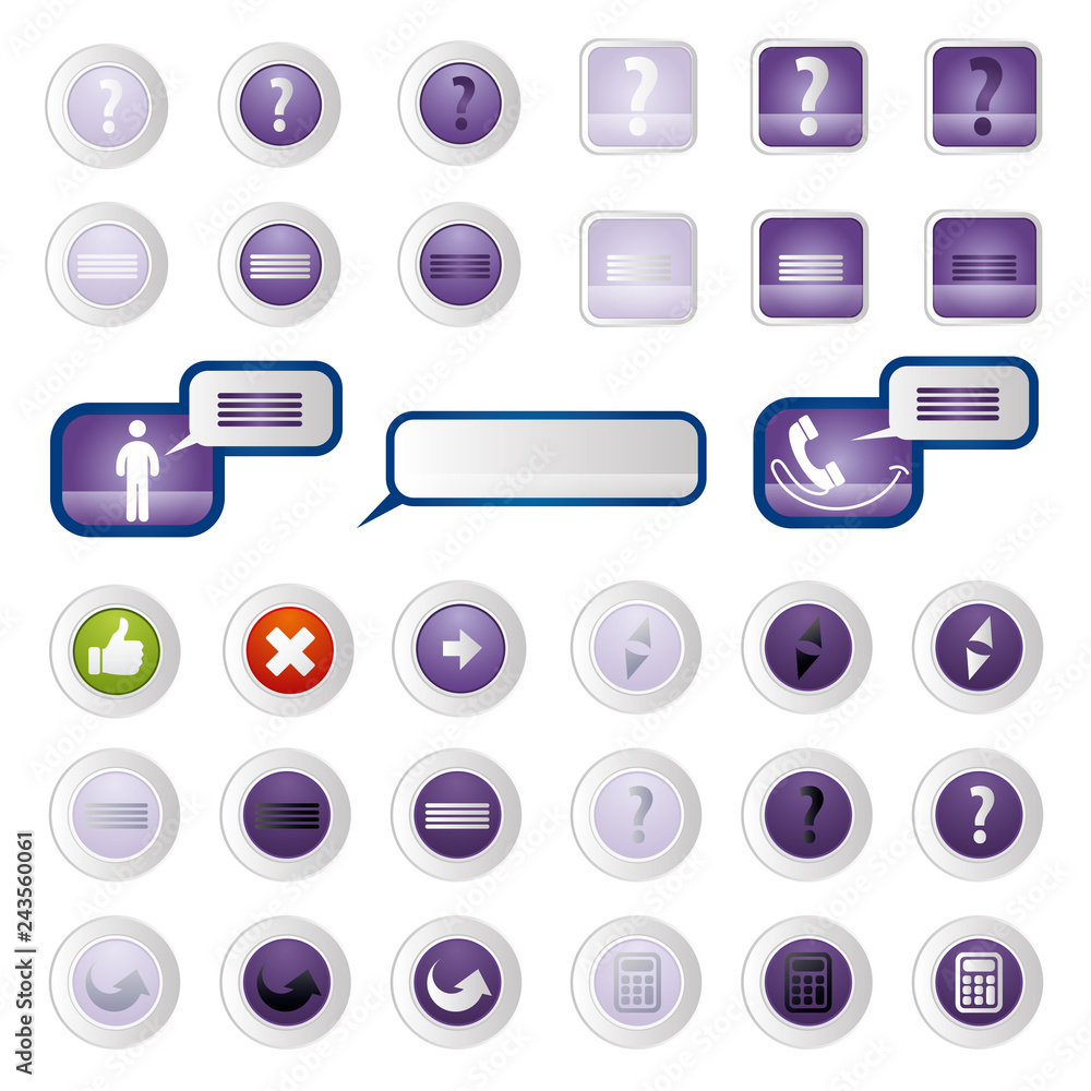 set of buttons in purple set of buttons in purple