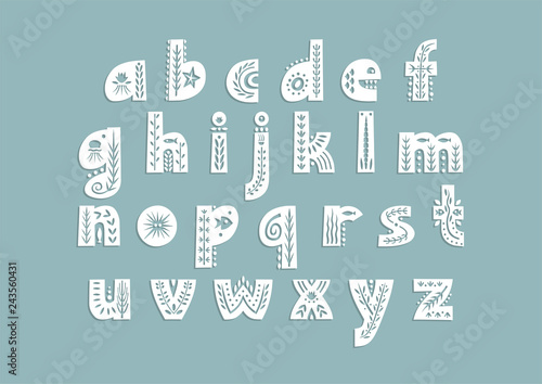 Vector lowercase alphabet decorated with underwater patterns