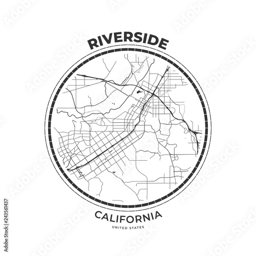 T-shirt map badge of Riverside, California