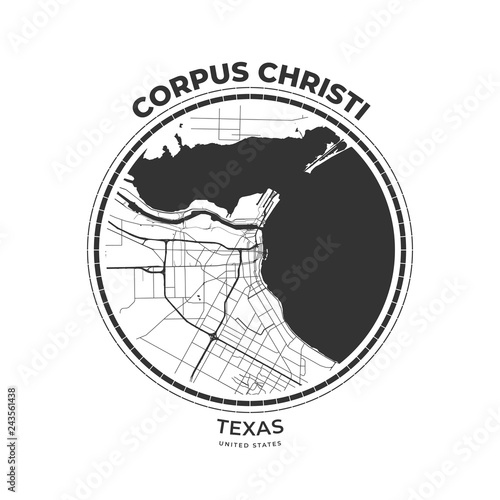 T-shirt map badge of Corpus Christi, Texas