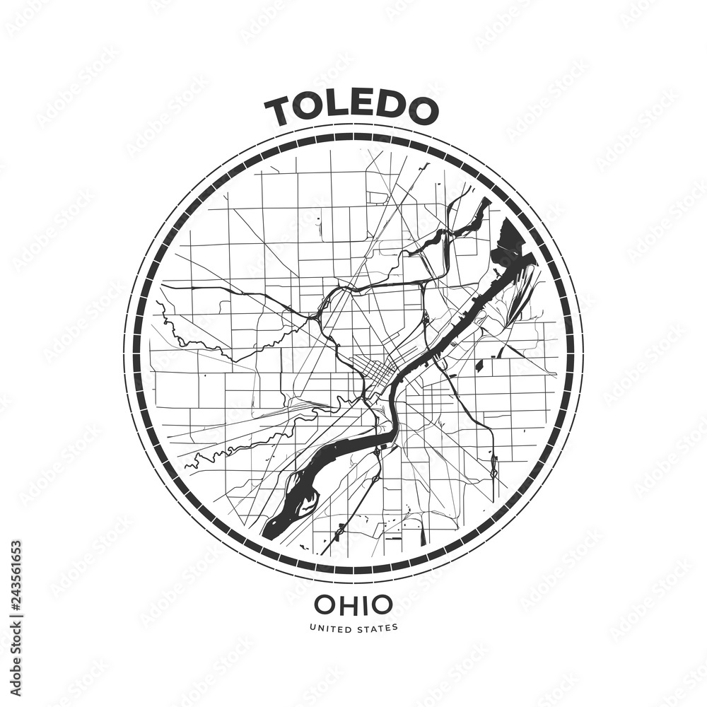T-shirt map badge of Toledo, Ohio - obrazy, fototapety, plakaty 