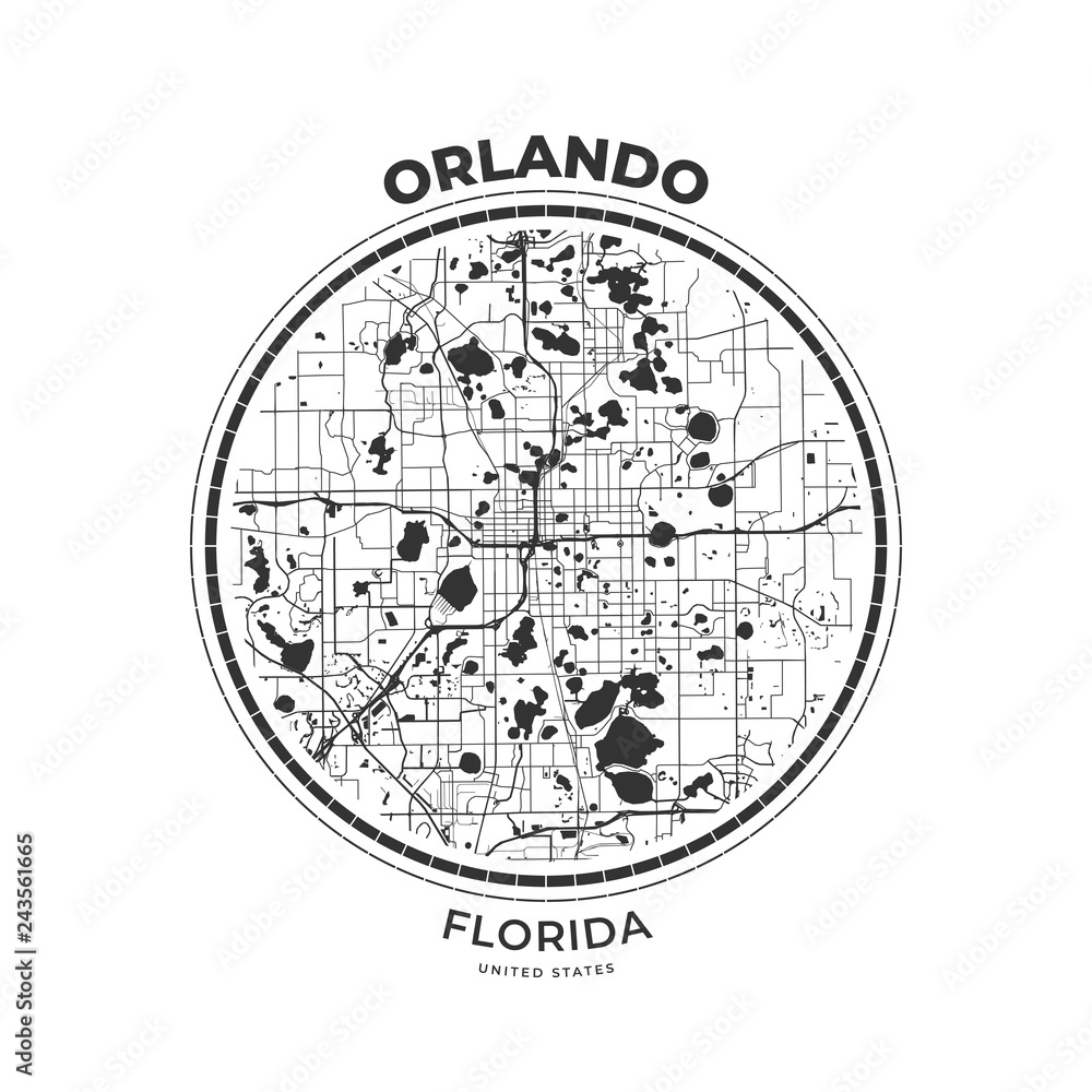 Obraz premium T-shirt map badge of Orlando, Florida