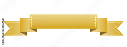 Embroidered gold ribbon isolated on white. Can be used for banner, award, sale, icon, logo, label etc. Vector illustration