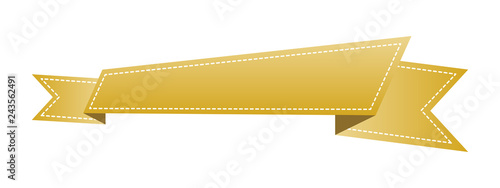 Embroidered gold ribbon isolated on white. Can be used for banner, award, sale, icon, logo, label etc. Vector illustration
