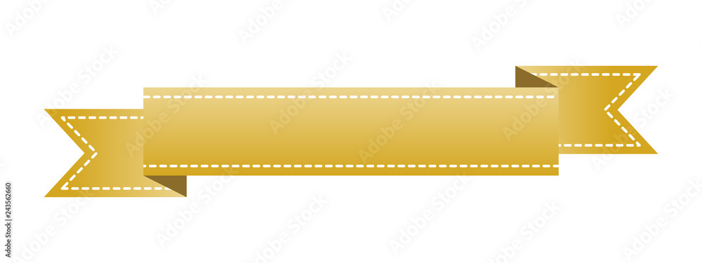 Embroidered gold ribbon isolated on white. Can be used for banner, award, sale, icon, logo, label etc. Vector illustration Embroidered gold ribbon isolated on white. Can be used for banner, award, sale, icon, logo, label etc. Vector illustration