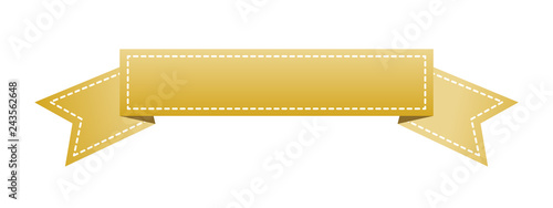Embroidered gold ribbon isolated on white. Can be used for banner, award, sale, icon, logo, label etc. Vector illustration
