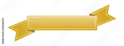 Embroidered gold ribbon isolated on white. Can be used for banner, award, sale, icon, logo, label etc. Vector illustration