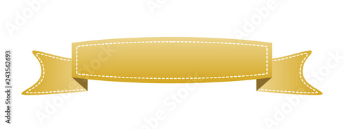 Embroidered gold ribbon isolated on white. Can be used for banner, award, sale, icon, logo, label etc. Vector illustration