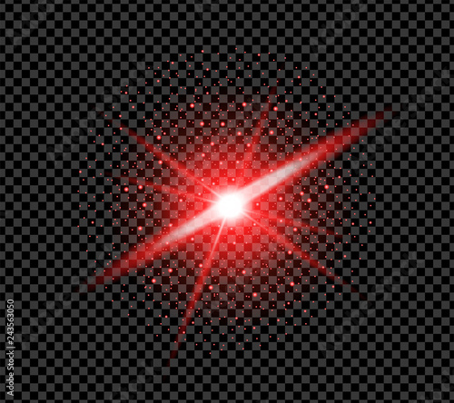 Realistic red sparkle effect isolated on transparent background. Firework, explosion, galaxy, fiery sparks concept. Vector illustration