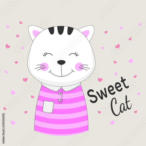 Beautiful sweet cat girl dreams of love.