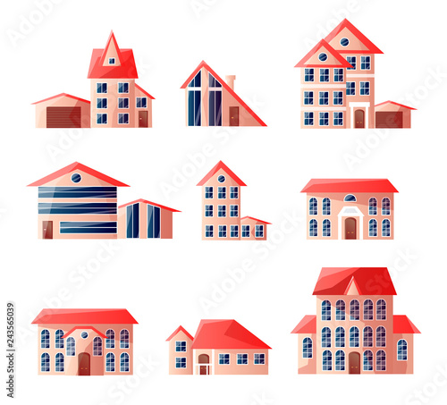Cute toys in nice colors at home. Beautiful houses with red roofs.