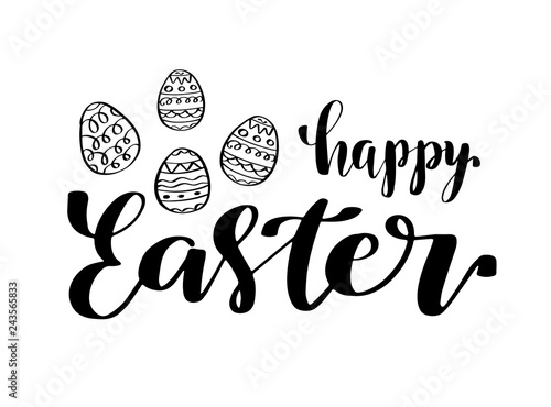 Happy Easter calligraphy design. Hand drawn lettering text can be used for logo  badge  icon  poster. Vector Template for invitation  greeting card  web  postcard