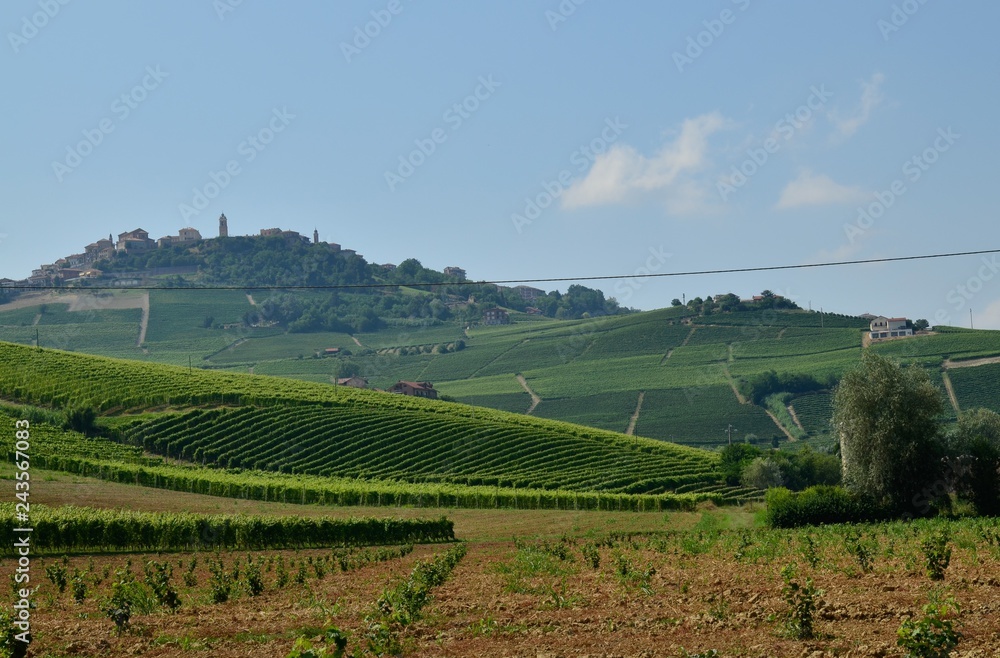 La morra, Piedmont, Italy. July 2018. An idyllic view of the village