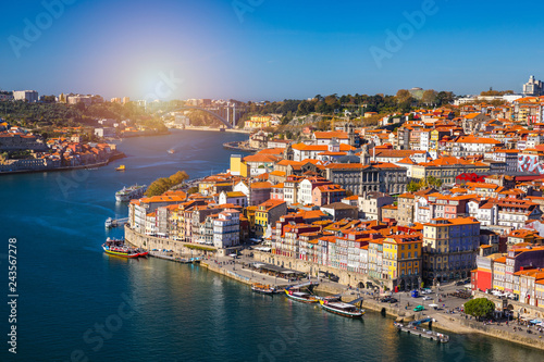 Porto  Portugal old town on the Douro River. Oporto panorama.