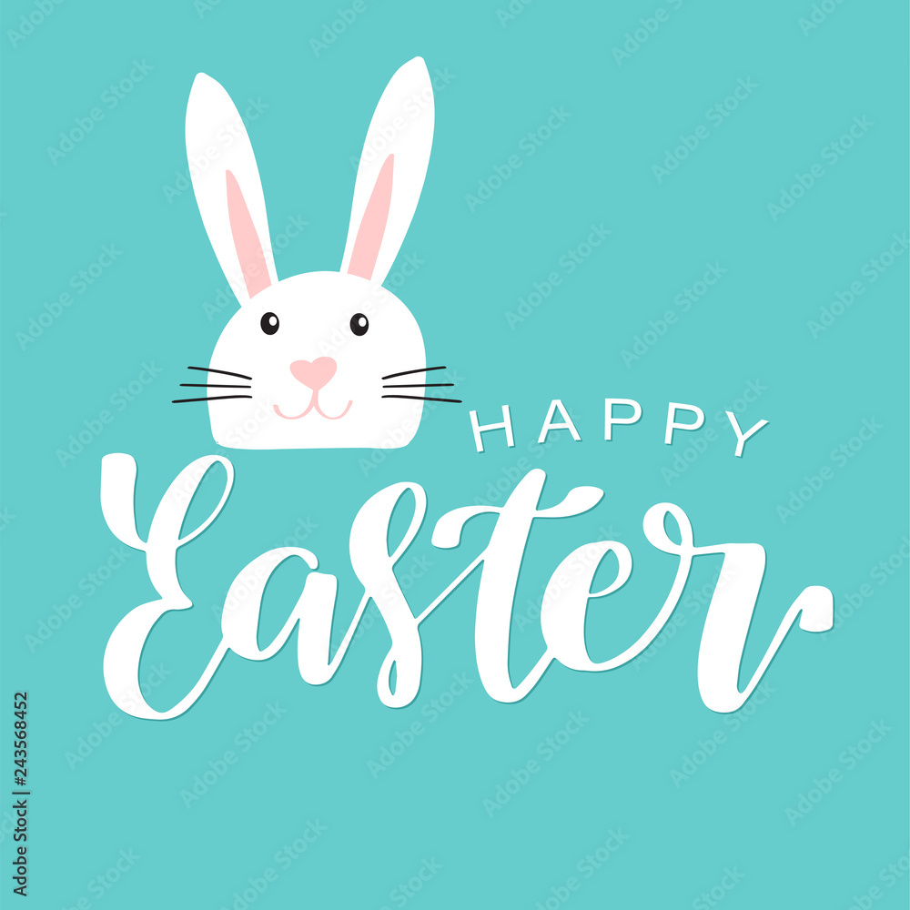Happy easter lettering card with cute rabbit children vector illustration. Happy easter lettering card with cute rabbit children vector illustration.