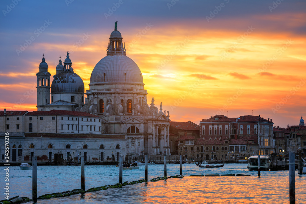 Fototapeta Venice Grand canal, Basilica Santa Maria della Salute in Venice, Italy. Architecture and landmarks of Venice. Venice postcard