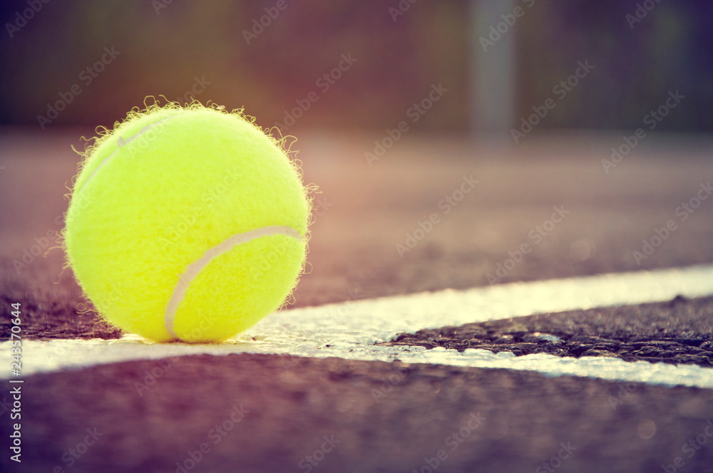 Close up of tennis ball on court