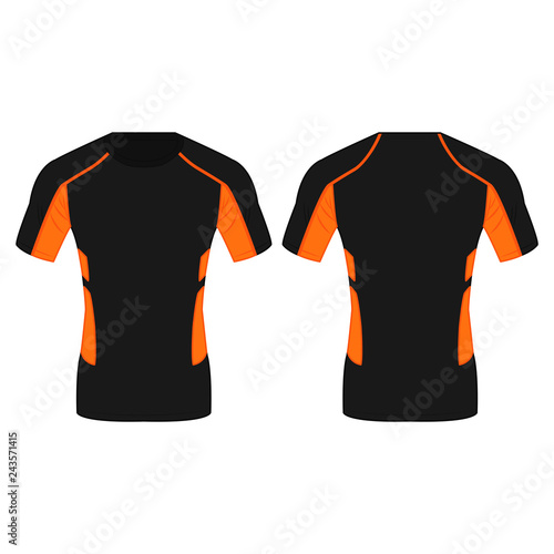 Black and orange running polyester t shirt isolated vector on the white background
