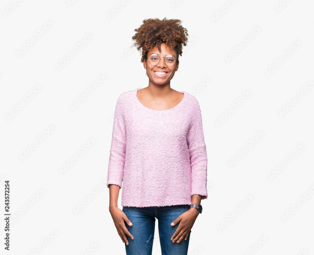 Beautiful young african american woman wearing glasses over isolated background with a happy and cool smile on face. Lucky person. Beautiful young african american woman wearing glasses over isolated background with a happy and cool smile on face. Lucky person.