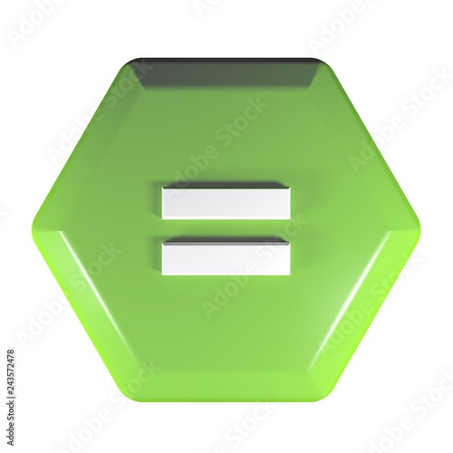 Green hexagonal push button with the sign = for the equality - 3D rendering illustration photo