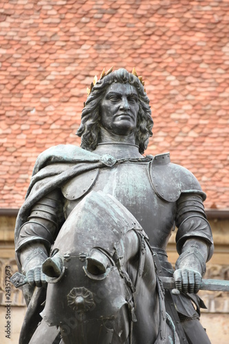 King Matthias Corvin Statue in Cluj-Napoca, Romania,2017