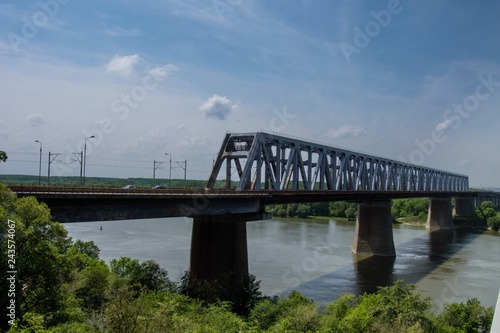 The Anghel Saligny Bridge (formerly King Carol I Bridge) spans the Danube near Cernavoda, Romania. may , 2017