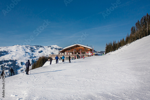 Beautiful view of the snowy mountains, winter sport. © liubovyashkir