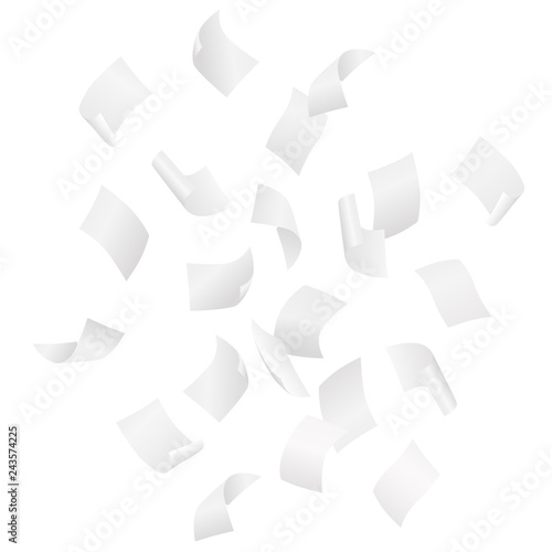 Simple vector of falling white blank papers on white background.
